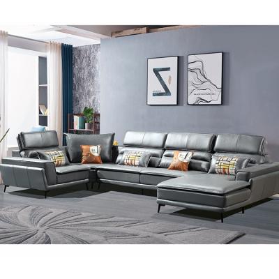 China Hot Sale Gray Leather Sofa Set Furniture Modern Reclining Sofa Leathaire Living Room Sofas (Height) Adjustable for sale