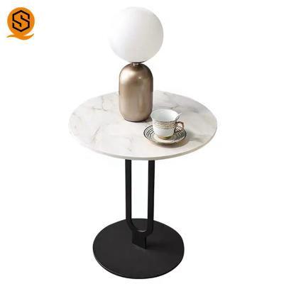 China Easy To Clean Home Living Room Furniture Artificial Marble Stone Cafe Round Colored Small Tea Table for sale