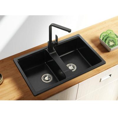 China Without faucet high quality quartz kitchen sinks/black color stone kitchen sinks/double bowl kitchen sink for sale