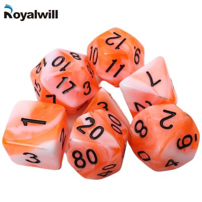 China Hot Sale Acrylic 7 Dies Set Dice Orange Resin Customized Industrial Plastic Craft Color Board Game RPG Parts for sale