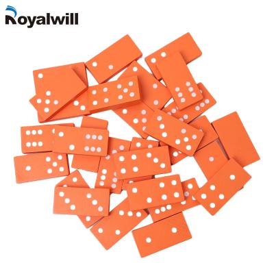 China Dots Orange Dominoes Set Double Engraved Six Wooden Boxes Packing Dominoes Logo Made To Order for sale