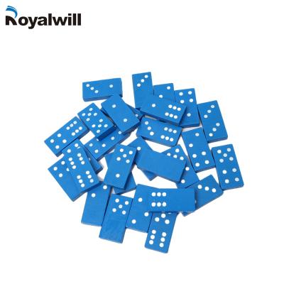 China Dots Blue Dominoes Set Double Engraved Six Custom Boxes of 28 Tiles Packing Logo Wooden Engraved Dominoes for sale