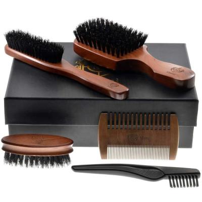 China Natural Beech Wood+Boar Bristle/PP Bristle Brush Beard Shampoo Lined Bilateral Supreme Portable Cleansing 360 Wave And Hot Sale Comb With Box Hair Logo for sale