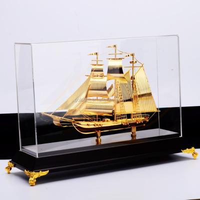 China China gold boat with wooden base for display gifts for sale