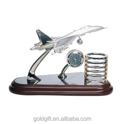 China China Airplane Desk Model with Clock and Pen Holder for sale