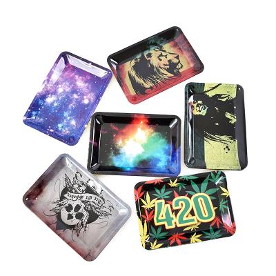 China Custom Logo Metal Tray Cartoon Sky Tinplate Tobacco Cigarette Weed Rolling Smoking Rolling Tray for sale