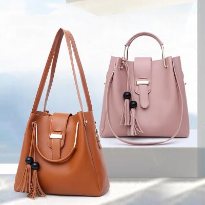 China Multifunctional Wholesale 3 Pieces Set Ladies Purse PU Leather Large Capacity Tote Handbag Purse & Wallet Tassel for sale