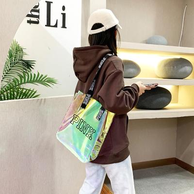 China Colorful PVC Waterproof Lightweight Luxury Fashionable Handbags And Charming Shopping Bags Tote Bags With Custom Printed Logo for sale