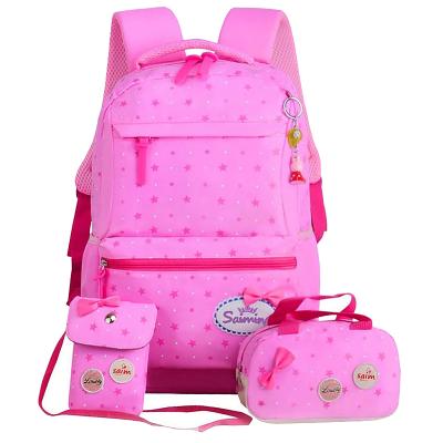 China Hot Selling Anti-theft Star Printing Children's Backpack Set School Bag Girl Light Weight Waterproof School Bag 3 Piece Set for sale