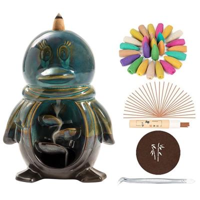 China AROMATIC Owl Shape Waterfall Porcelain Incense Holder Censer Backflow Home Decor with Incense Cone Sticks for sale