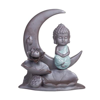 China 2022 Chinese Incense Censer Holder Backflow Monk Ceramic Backflow Incense Burner Moon for sale