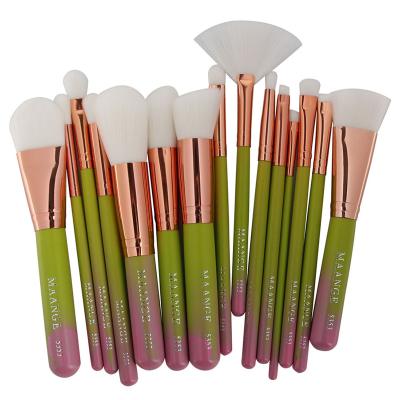 China Angular Blush 15 Pcs Cute Makeup Brush Set Green Professional Makeup Tool Kit Make Up Brush Set Without Case for sale