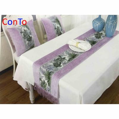 China Wholesale Jacquard Christmas Wedding Flower Runner Tablecloth Embroidered for sale