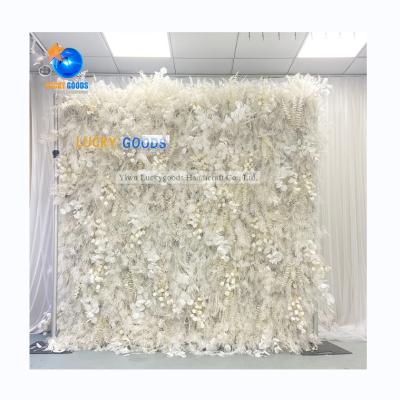 China New fashionable lfb1847 artificial rose flower rolling up various types 3d wedding flower backdrop white flowers wall for sale