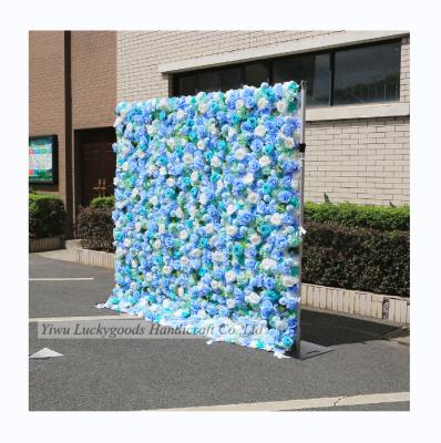 China Artificial Rose Flowers Sky Blue Color Artificial Rose Flower 8ft Wedding Backdrop Flower Wall Hanging LFB1858 for sale