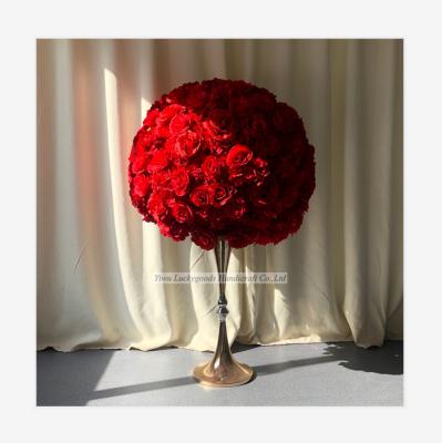 China Silk Peony Rose Flower Ball LFB1274 Warm Red Wedding Full Rose Flower Table Centerpiece Silk Floral Arrangement For Party for sale