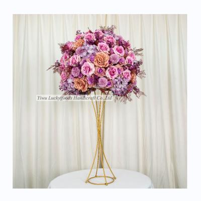 China Silk Peony Rose Flower Ball LFB1783 Design OEM Soft Orange Purple Centerpieces Wedding Table Artificial Flower Balls for sale