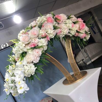 China Silk Peony Rose Luxury Artificial Flower Stand Gold Ball LFB1576 Wedding Event Table Centerpiece For Decoration for sale