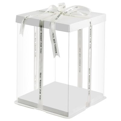 China Good Quality Recyclable Gift Hot Selling Clear Cake Box With Ribbon for sale