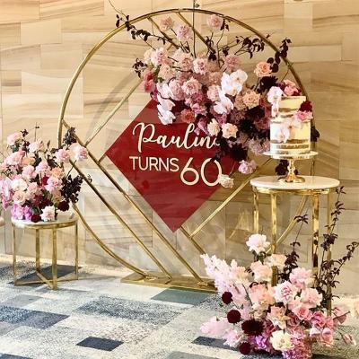 China Easy Assemble Event Decoration Stainless Steel Arch Backdrop Circle Grid Stand Gold Round Metal Portable Wedding Backdrop for sale