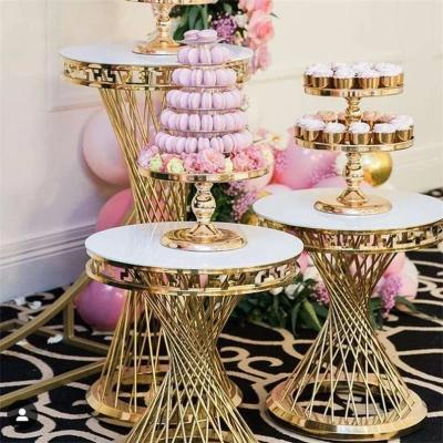 China Shiny Luxury Marble Metal Frame Stainless Steel Gold Party Top Event Round Cake Table Wedding for sale