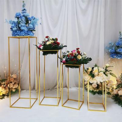 China Wedding Stage Decoration Hot Sale Flower Ball Stand Tall Decoration Road Led Metal Rectangle Gold Wedding Table Centerpieces for sale