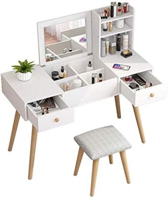 China (Others) Hot Sale Adjustable /Convertible/Extendable Bedroom Furniture Set LED Light Modern European Make Up Vanity Mirrored Dressing Table for sale