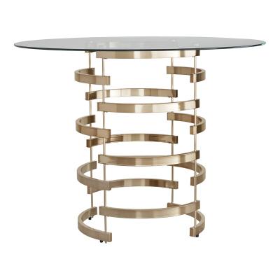 China Glass Top Modern Design 4 Seat Round Counter Height Glass Top Dining Table With Metal Leg for sale