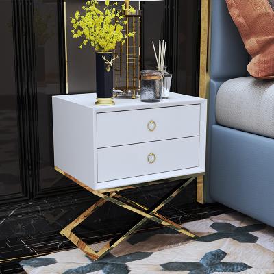 China EUROPEAN Customized Luxury White And Gold Metal Bedside Bedroom Corner Table Nightstand for sale