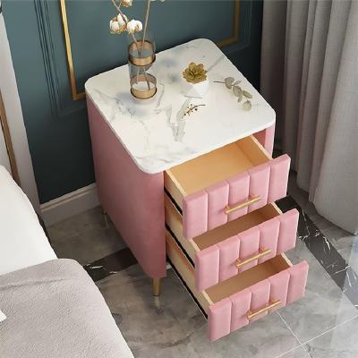 China European Luxury Hotel Furniture Velvet 3 Drawers Bedside Cabinet Modern Bedroom Nightstand for sale