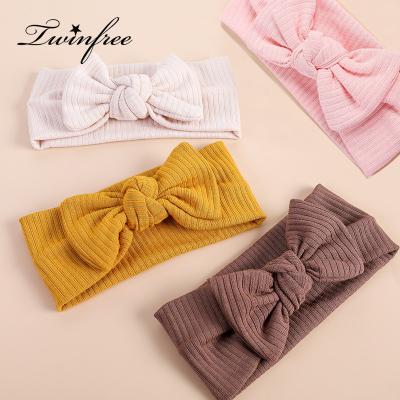 China Fashion 18 Colors Organic Cotton Baby Bow Knot Knitted Ribbed Infant Newborn Headbands For Babies Baby Accessories for sale