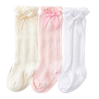 China 2021 Breathable Newborn Cotton Cute Long Baby Booties Pink White Bow Knee Boots For Baby for sale