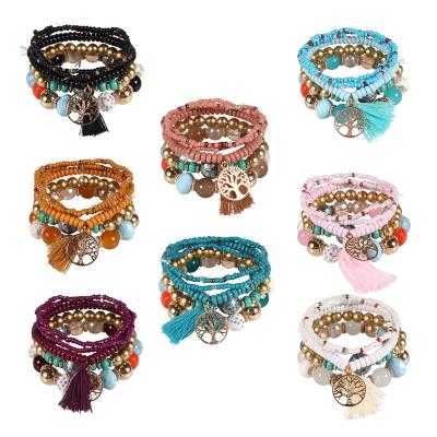 China FASHIONABLE Indian Bracelets Bohemia Beads Stretch Jewelry Bracelet Set Couple 5Pcs Stone Beaded Tree Of Life Charm Bracelet for sale