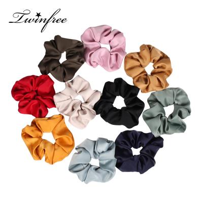 China Solid Color Scrunchies For Women Girl Hair Scrunchies Girls Decoration Silk Hair Bands Shapes Beautiful Designer Logo Big Oversized Hair Ties for sale