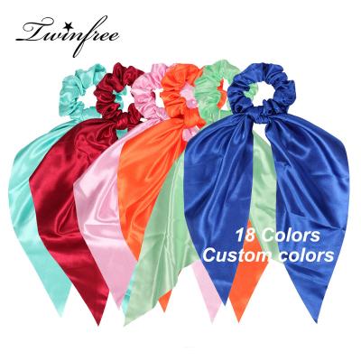 China Cheapest hair bow satin hair scrunchies 18 new colors silk scrunchies set elastic cheap ponytail hair bow satin hair scrunchies Korea Japan for sale