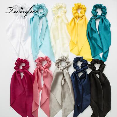 China Fashion 2022 Summer Beach Silk Hair Scrunchies Set Solid Satin Headband For Dreadlocks Girls Decoration Hair Tie Ribbon Bow Scarf for sale