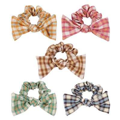 China New Fashion Plaid Scrunchies For School Uniform For Girl Autumn Winte Elastic Bow Hair Tie For Ponytail for sale