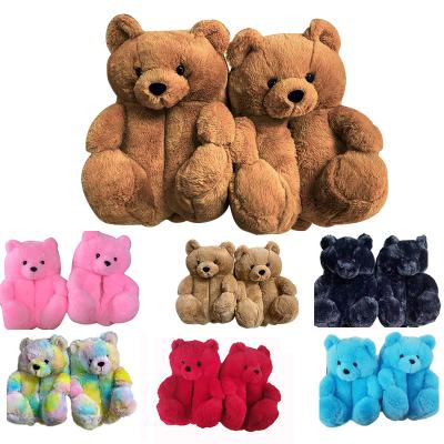 China CUSHIONING hot sale Teddy Bear Slippers For Women blue 2021 new arrival furry bear slippers shoes for sale