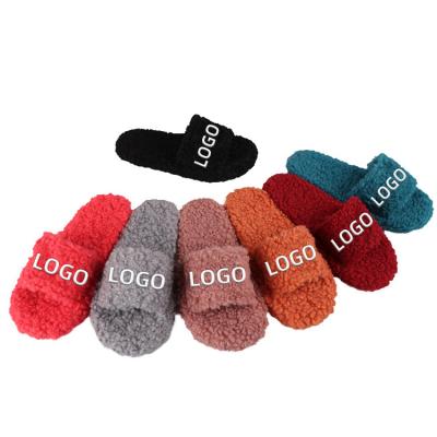 China Fashion Trend Custom Logo Wholesale Hair All Kinds Of Color Plush Slipper Plush Slippers Wholesale Custom Logo Fur Slides Plush Slippers for sale