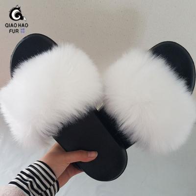 China Fashion trend rainbow color one pair can be 2021 customized fur slipper women's fur slips hai faux fur bedroom imitation slippers fox slippers for sale