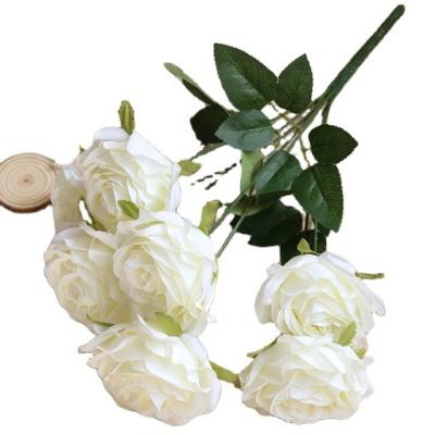 China 7 Heads Silk Crimp Melaleuca Rose Artificial Flower Wedding Bride Bouquet for sale