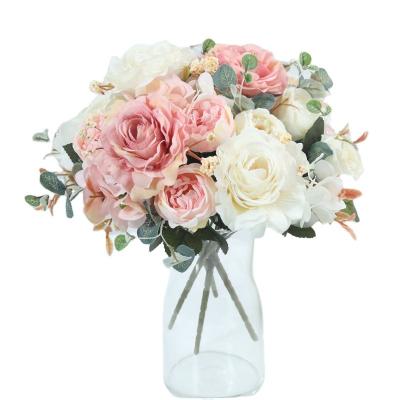 China Beautiful Hydrangea Silk Roses Artificial Flowers for Home Wedding Decorations Autumn Bouquet Moss Peony High Quality for sale