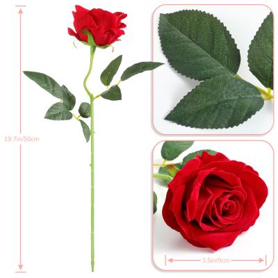 China 50cm Artificial Red Roses Silk Flowers for Wedding Decoration Home Room Decor Photo Props Flannel Fabric Party Floral Arrangement for sale