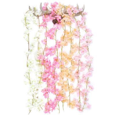 China Romantic Cherry Blossom Vine Flower Twine Home Decor Wedding Decoration Silk Artificial Flower Arrangement Rattan Dinner Party for sale