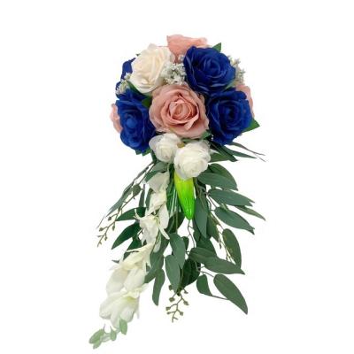 China Hot Selling Silk Wedding Bride Bridesmaid Bouquet Hand Tied Artificial Flower Decor Home Hand Tied Bouquet for sale