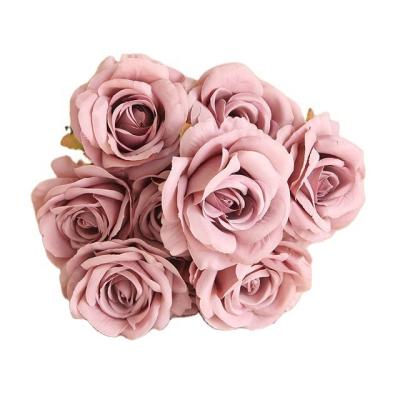 China Silk Hot Selling 10 Heads/Group Artificial Rose Bouquet Bride Holding Flowers Wedding Flower Arrangement Accessories for sale