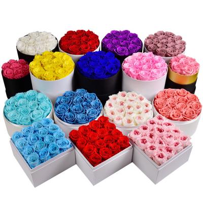 China Eternal Preserved Fast Shipping Rose Flowers Bucket Valentine's Day Gift Birthday Wedding Decor Fresh Flower Silk Boxed Flowers for sale