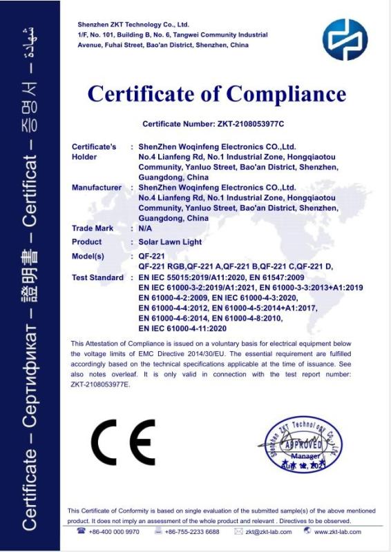 CE - Shenzhen Woqinfeng Electronics Co., Ltd.