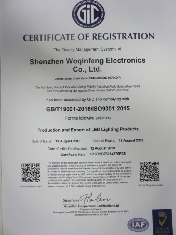 ISO9001 - Shenzhen Woqinfeng Electronics Co., Ltd.