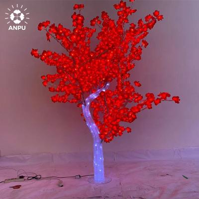 China 2.1*1.6m Commercial High-simulated Red PVC Cherry Tree Light Artificial 220v Cherry Blossom Trees Lighted Outdoor Use LED Cherry Tree for sale